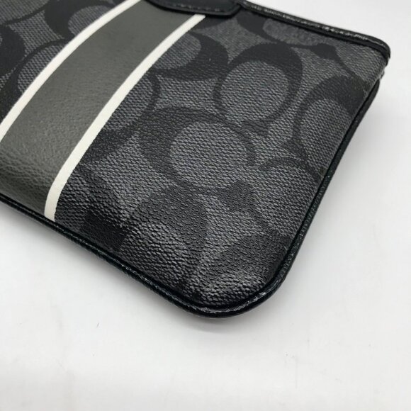 Coach Gray and Black Signature Coated Canvas Striped Corner Zip Wristlet - Picture 7 of 10
